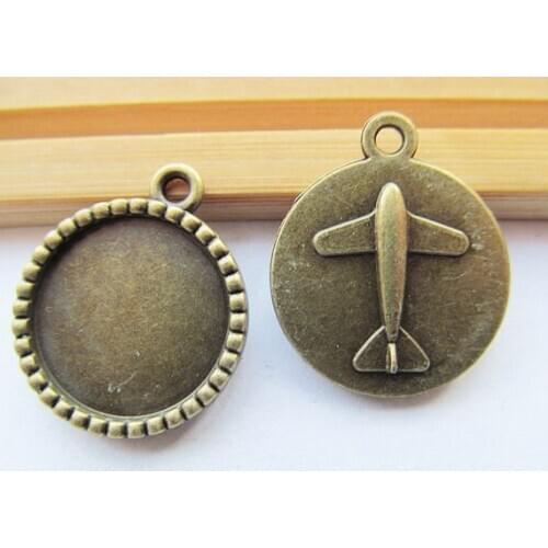15pcs Antique Silver tone/Antique Bronze Airplane Pendant Charm,18mm Cabochon Base Setting Tray Bezel,DIY Accessory Jewelry