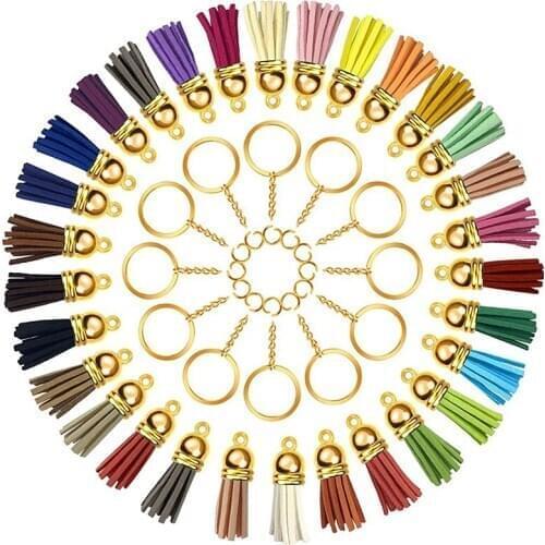 180Pcs Key Chain Ring with Chain and Tassel Pendants Bulk for Keychain Crafts Earrings Bracelets Jewelry Making