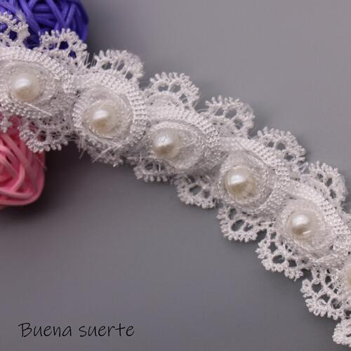 1Y White Pearl Flower Chiffon Embroidered Lace Trim Ribbon Fabric Sewing Craft Patchwork Handmade DIY For Costume Decoration