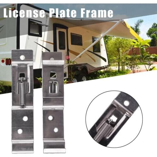 2Pcs European EU Stainless Steel Car Number License Plate Frame Holder Bracket Rack For Camper Trailer Truck Clips Cover Spring
