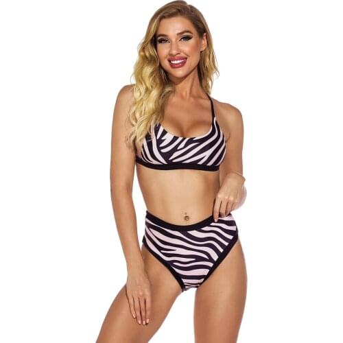 2021 Fashion New Ladies Swimwear High Waist Triangle Set Split Print Beach Sexy Bikini