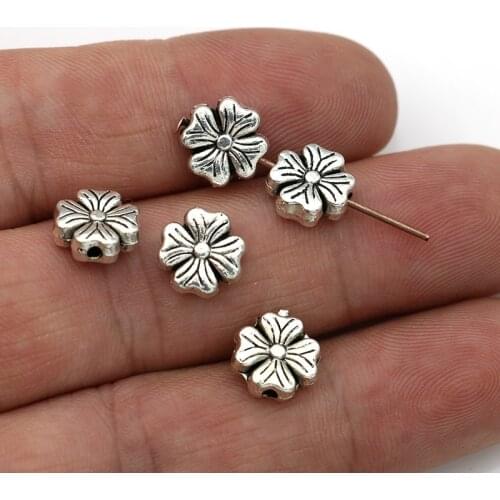 40pcs Antique Silver Plated Clover Spacer Beads Vintage Loose Beads for Jewelry Making Bracelet Accessories DIY 10mm