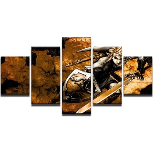 5 Pcs Framed Wall Pictures For Living Room Holding A Shield And A Sword boy Modular Pictures Canvas Painting Cuadros Modernos