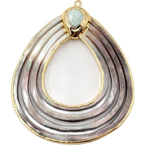 APDGG 1PC 65x90mm Huge Natural Green Amazonite Black Shell Connector Pendant Unique Design Charms Necklace Pendant Jewelry DIY