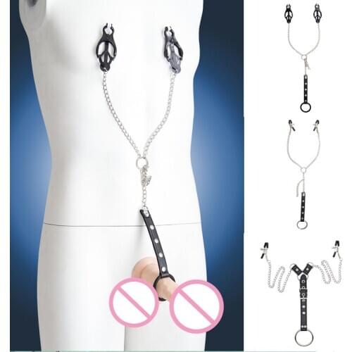 BDSM Gay Toys Penis Rings with Nipple Clamps Adult Men Sex Shop Penis Bondage Cock Ring Erotic Chastity Sex Toys for Men Gay