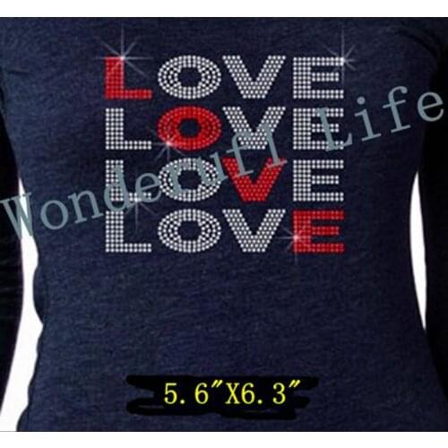 Free shipping hot fix rhinestones motif transfer design bling rhinestone ''LOVE'' Crystal Heat Transfer motif