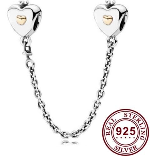 100% 925 Sterling Silver New Princess Heart Safety Chain Fit Pandora Women Bracelet & Necklace Diy Jewelry