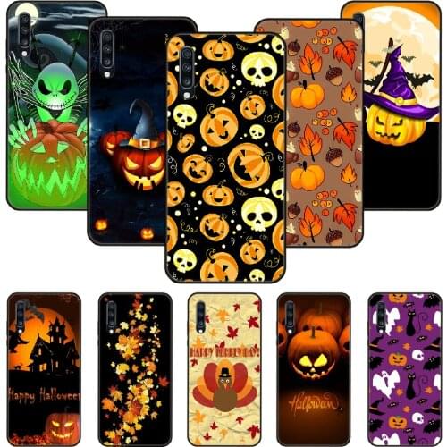 Phone Case For Samsung Galaxy A 50 51 71 70 7 5 10 20 30 40 41 21 S E Black Cover Etui Fashion Bumper Halloween Cartoon Pumpkin