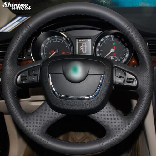 Shining wheat Genuine Leather Steering Wheel Cover for Skoda Octavia Octavia a5 a 5 Superb 2012-2013