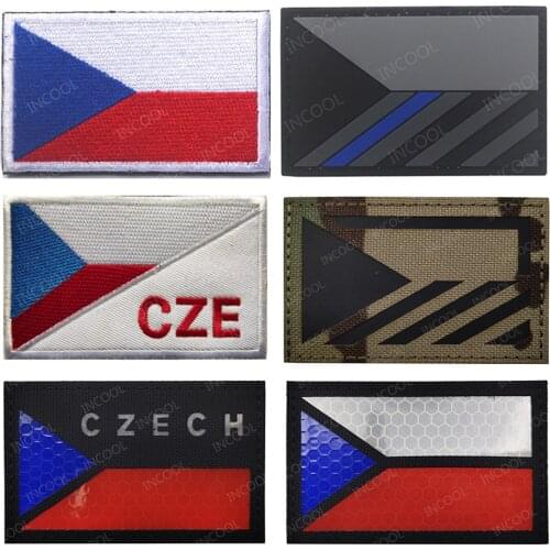 Czech Republic Flag Embroidered Patches Skull Army Military Tactical Patches Emblem Appliqued Blue Line Embroidery Badges