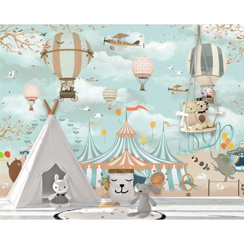 Beibehang Custom wallpaper photo cartoon hot air balloon circus background walls children room decoration mural 3d wallpaper