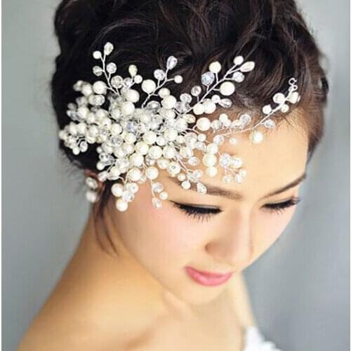 Silvery Wedding Crystal Pearl Hair Combs For Brides Handmade Women Head Ornaments Bridal Hair Clips Accessories Jewelry