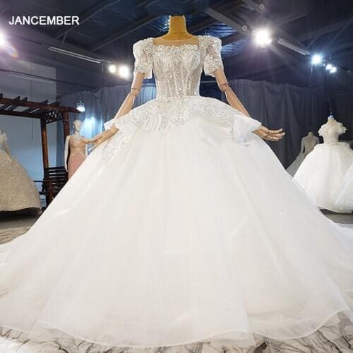 HTL2134 Luxurious Square Collar Crystal Illusion Beading Sequined Wedding Dress 2021 For Woman Ball Gowns