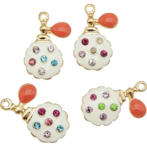 Julie Wang 6PCS Enamel Perfume Bottle Charms With Rhinestone Alloy Gold Tone Pendant Bracelet Jewelry Making Accessory