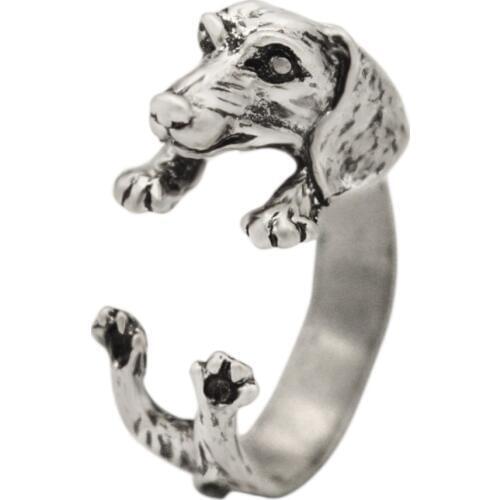 QIAMNI Handmade Dachshund Dog Puppy Animal Rings for Women Girls Pet Lover Gift Boho Chic Hippie Brass Knuckles Rings Jewelry