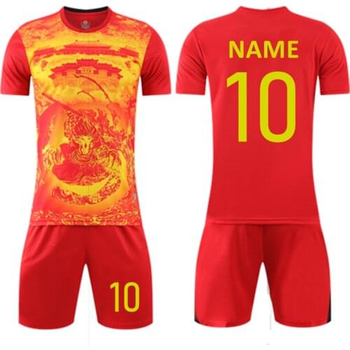 Kids Adult Soccer Jersey Set Child Men Women Football Uniform Training Suit Chinoiserie Print Sun Wukong Sportswear Running Kit