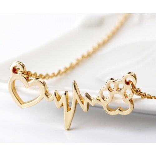 Love Heart Bear Paw Pet Dog Paw Footprint ECG Heartbeat Pendant Necklace Love Woman Mother Girl Gift Wedding blessing Jewelry