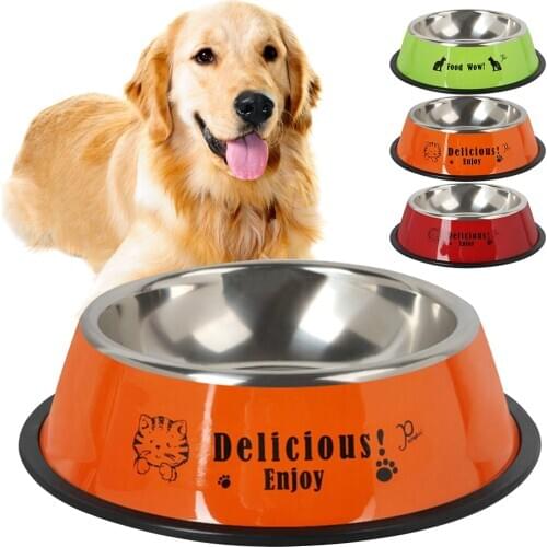 1pcs Pet Bowl Stainless Steel Cute Printed Non-slip Dog Feeder Bowl Cat Water Bowl for Dog Cats