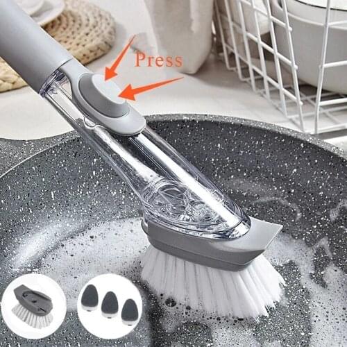 2 In 1 Multifunction Kitchen Cleaning Brush Long Handle Cleaing Brush with Removable Brush Sponge Accessories Home Cleaning Tool