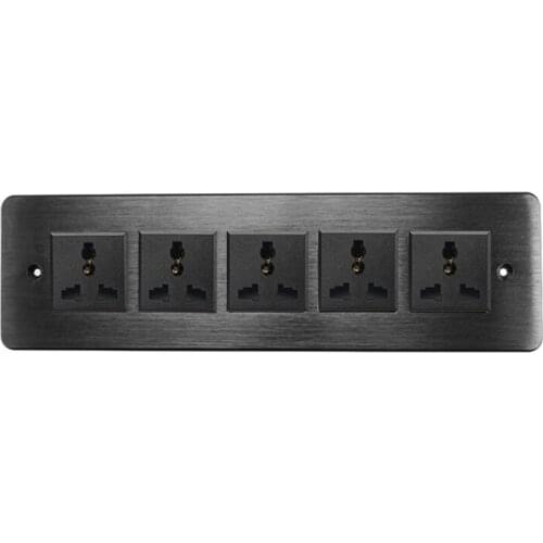 Wall Desktop Electrical Outlet 5MM Aluminum Alloy Panel Brushed silver/black with UK AU US CN Universal Socket USB Ports