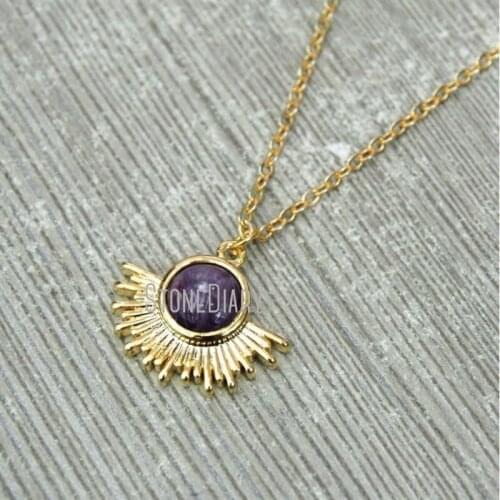 NM12564 10Pcs Latest Copper Chains Necklaces Charoite Radial Pure Gold Color Circle Chains Necklaces 18inch-32inch