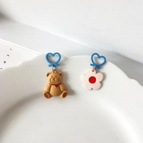 South Koreas New Fashion Cute Small Cartoon Bear Asymmetrical Earrings Elegant Sweet Girl Love Flower Party Ear Jewelry