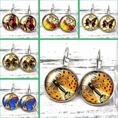 New Vintage Glass Dome Earrings Bohemian Holiday Gift Preferred Butterfly Earrings Charm Ladies Creative Jewelry Souvenir Cute