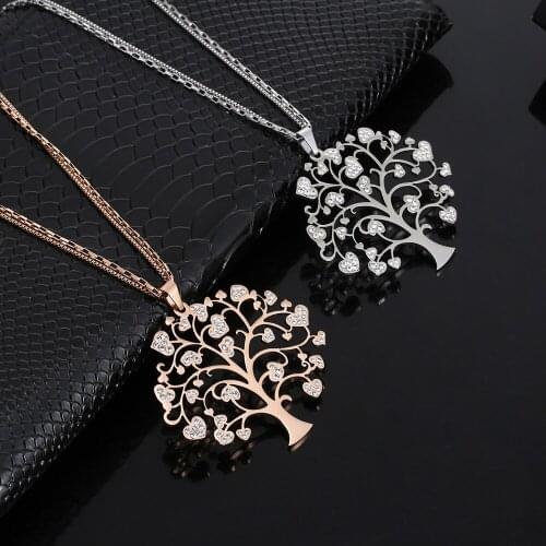 New Trendy Color Big Tree Life Pendant Necklace Women Girl Party Present Vintage Stainless Steel Mujer Jewelry Birtherday Gift