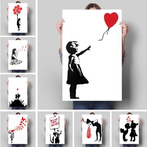 Banksy Graffiti Decoration Mural Abstract Black and White Poster Canvas Painting and Room Wall Art Prints for Modern Home Decor
