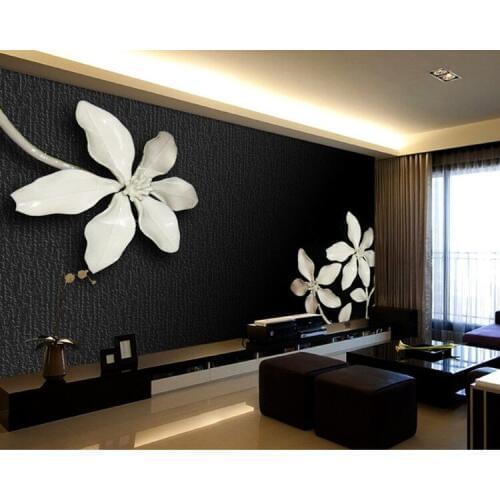 Embossed 5D three-dimensional European fashion simple black and white TV background wallpaper living room bedroom mural