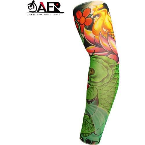 JAER Motorcycle Cycling Sleeves Tattoo Printed Armwarmer UV Protection MTB Bike Bicycle Sleeves Arm Ridding Arm Sleeves