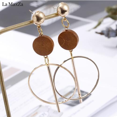 Natural Wood Earring Wooden Earrings For Women Statement Exaggerated Geometric Long Stud Earrings Girls Fashion Jewelry 2018