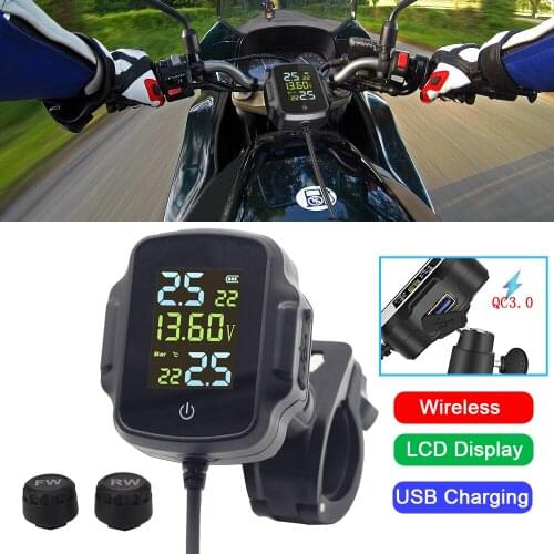LEEPEE QC 3.0 Motorcycle TPMS Tyre Temperature Alarm System For Phone Tablet USB Charger LCD Display 2 External Sensors