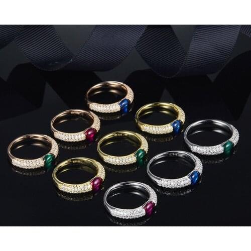 SLJELY Luxury Brand 925 Sterling Silver Cubic Zirconia Candy Finger Rings Women Bridal Engagement Red Blue Green Stone Jewelry