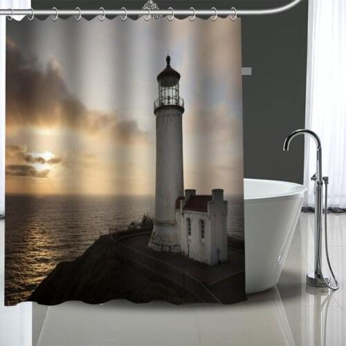 Waterproof Shower Curtain Can Be Customized Lighthouse Bathroom Shower Bath Supplies Polyester Shower Curtain With Hooks