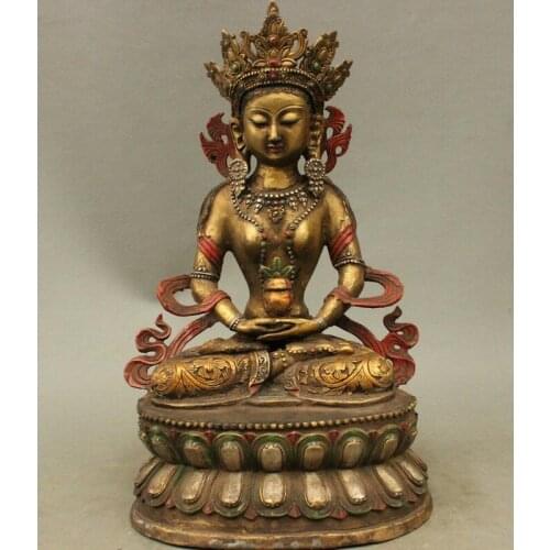Zhaorui48843296+ +16 Chinese Tibet Buddhism Bronze Painting Longevity Buddha Amitayus Lotus Statue
