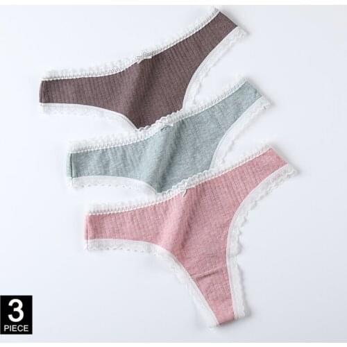 Woman Thong Sexy Lace Panty Mulberry silk Antibacterial G-string Soft Cotton T-back Panties Underwear 3 Pcs/set Dropshipping