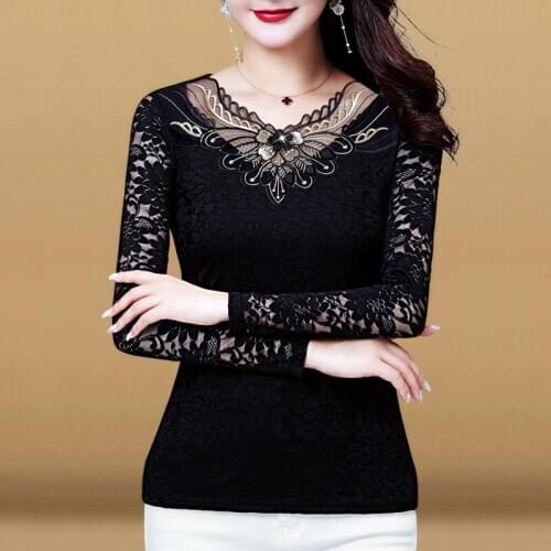 Womens Spring Summer Style Lace Blouses Shirt Womens Elegant Embroidery Patchwork Printed V-neck Korean Casual Tops SP8672