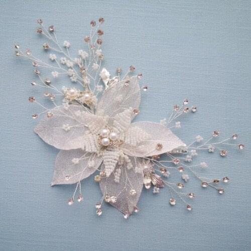 Silver Color Leaf Women Headpiece Wedding Hair Crown Comb Rhinestone Hand wired Bridal Hair Piece Accessories