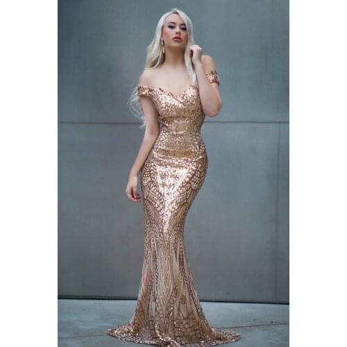 Maxi Dresses for Women Sexy Sequins Floor-Length Off The Shoulder Trumpet / Mermaid Summer Shiny Dress Red Gold White Green