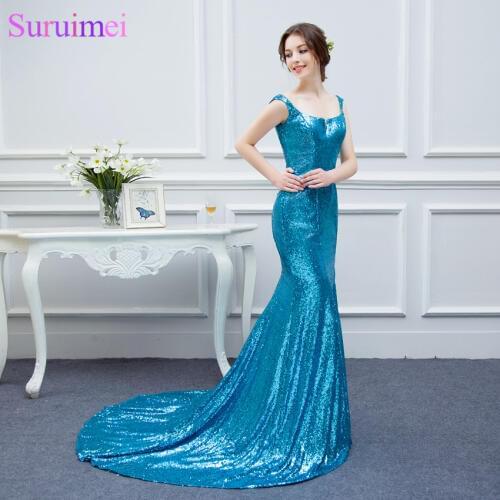 2017 New Arrival Spaghetti Straps Long Prom Dresses Floor Length Sequines Prom Gown Mermaid Formal Women Gown Free Shipping