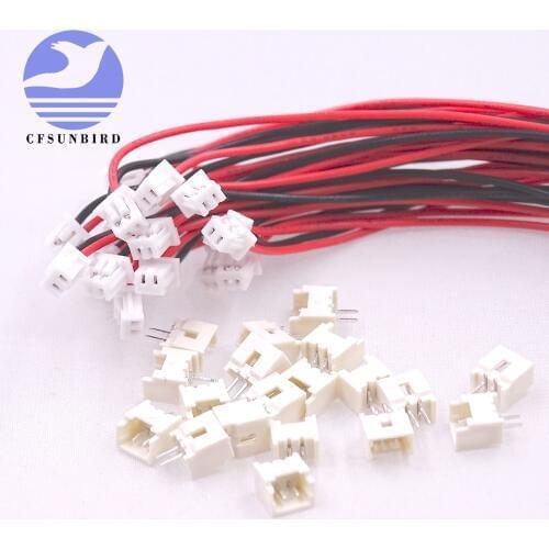20pcs/set JST Connectors 1.25MM 2-Pin Connector with Wires Cables 100MM for Circuit Board Wholesale