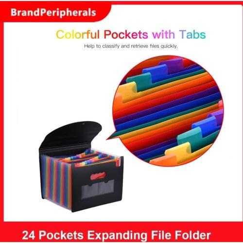 24 Pockets Expanding File Folder with Cover Accordian File Organizer A4 Letter Size Document Organizer Rainbow Color for Home