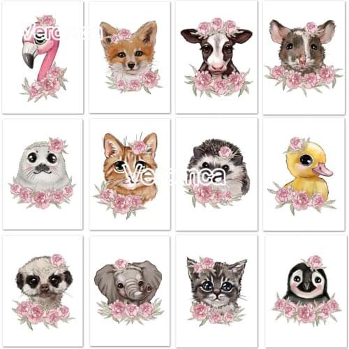 5D Diy Lovely Cartoon Flower Animals Diamond Painting Elephant Fox Duck Cat Flower Nursery Full Drill Embroidery Cross Stitch