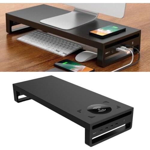 Aluminum PC Laptop Monitor Stand Riser Support with Wireless Charger, for Computer,Notebook, Save Space-Black