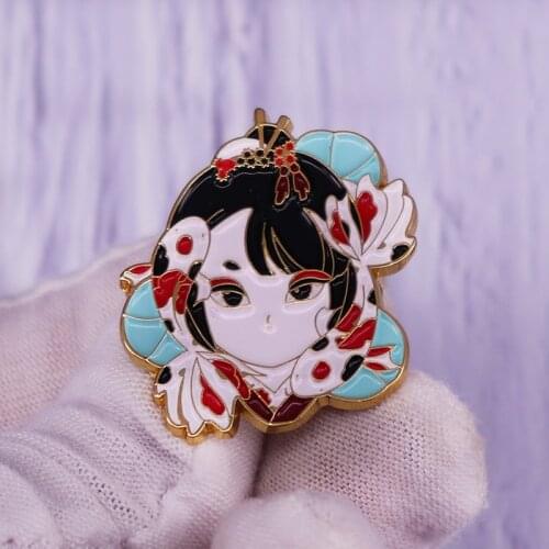 Anime Lovely Girl Face Koi Fish Head Portrait Metal Enamel Pin Brooch Temperamental Fashion Jewelry