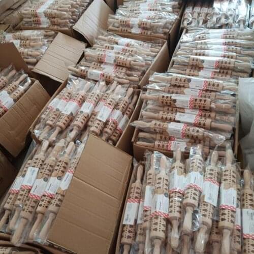 Christmas Deer Wooden Rolling Pin Embossing Baking Cookies Biscuit Fondant Cake Dough Patterned Roller Snowflake kitchen tool