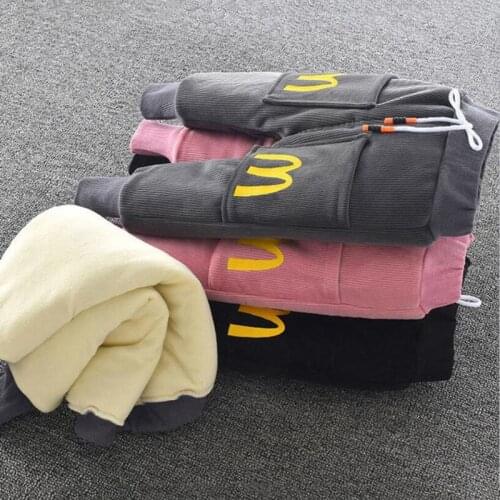 Children Corduroy Plush Cotton Warm Down Pants Boy Girl Winter Kid Leggings Letter Pattern Clothing Elastic Waist Thick Trousers