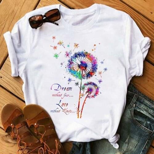 Colorful Dandelion T Shirt Fashion Aesthetic Women Girls 90s Tshirt Harajuku Ulzzang Graphic Shirts Summer Female Tops