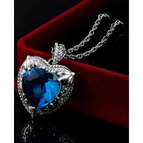 Blue Topaz Heart Pendant Gemstone 925 Sterling Silver Necklace with Gem Stone Family Gift Birthstone Fine Jewelry for Women 2020